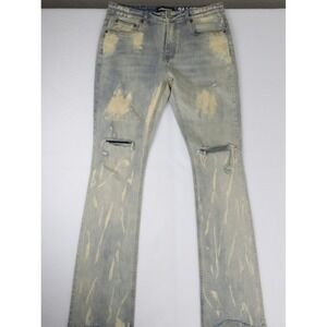 SERENEDE Men's Stacked Denim Jeans SZ 34 Distressed Bleach Wash Streetwear Edgy